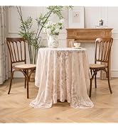 Raedan Lace Tablecloth with Ruffled Hem, Floral Embroidered Table Cover Vintage Elegant Style