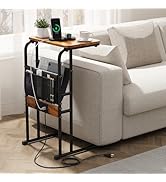 Olldide C Shaped End Table with Charging Station, Side Table for Living Room Bedroom, Slide Under...