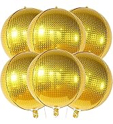 Large Gold Balloons for Disco Party Decorations - Pack of 6 | Disco Party Balloons, Disco Ball Ba...