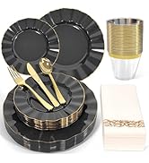 Glowserve 175 Plastic Dinnerware Set,Disposable Dinnerware Set for 25 Guests Include 50 Plastic P...