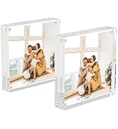 Hongtuocb Acrylic Picture Frame 4x4 inch 2 Pack, Double Sided Strong Magnetic Acrylic Frameless T...