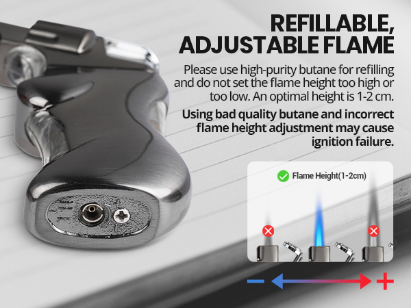 YUSUD Refillable Torch Lighter with Visible Fuel Window - Cool Blue LED Light Design