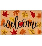 JarThenaAMCS Fall Natural Coir Door Mat Maple Leaves Welcome Floor Mat Non-Slip Entrance Door Rug...