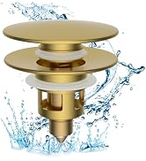 Hibbent All Metal 2 in 1 Bathroom Sink Stopper, Universal Pop Up Drain Strainer, Brass Bullet Cor...