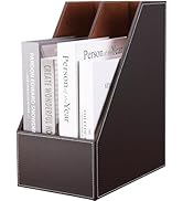 KINGFOM Wooden Leatherette Desktop File Folder Organizer and Document File Stand Journals Magazin...