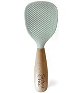SoKalChw Standing Silicone Cooking Spoon and Rice Spoon with Wooden Handle, Great for Cooking, Mi...