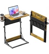 HUANUO Adjustable TV Tray Table – Folding C-Shaped End Table with Cup Holder, Storage Bag & Table...