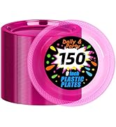 WELLIFE Neon Pink Party Plates 9 Inch -150 Count, Translucent Pink Plastic Disposable Dessert Neo...