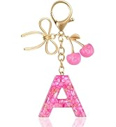 ANHBKAR Resin Initial Keychain with Cherry & Bow - Cute Purse, Handbag, Backpacks - Letter Bag Ch...