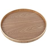 HAOHIZE Solid Wood Serving Tray, Round Shape Solid Wood Food Meals Serving Tray Tea Coffee Snack ...