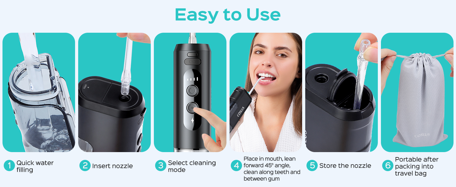 COSLUS Mini Water Flosser for Travel: Portable Compact Design, Cordless Oral Irrigator for Braces