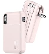 RORRY Portable Charger Built in Cables, AC Wall Plug in Portable Charger Power Bank 10000mAh Trav...