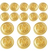 Bright Gold Buttons for Blazer, 16pcs Metal Blazer Buttons for Clothes, 18mm/0.7IN 23mm/0.9IN Rep...
