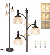 JUNNAI Black Standing Lamps for Living Room 66.5in Floor Lamps with Glass Shade 3 Way Brightness ...
