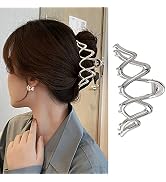 Elegant Metal Hair Clips Large Sliver Hair Claw Clips Geometry Wave Design Strong Hold Claw Clips...