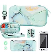 RHOTALL Carrying Case for Nintendo Switch Oled, Portable Hard Shell Green Marble Travel Storage C...