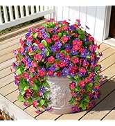 Artificial Fake Hanging Flowers for Outdoors, 2 Pcs Artificial Hanging Plants Outdoors Spring Sum...