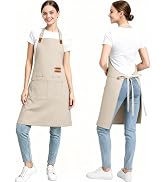 HDGOUIV Khaki Apron for Men Women, Chef Apron with Adjustable Neck Strap, Water Resistant Kitchen...