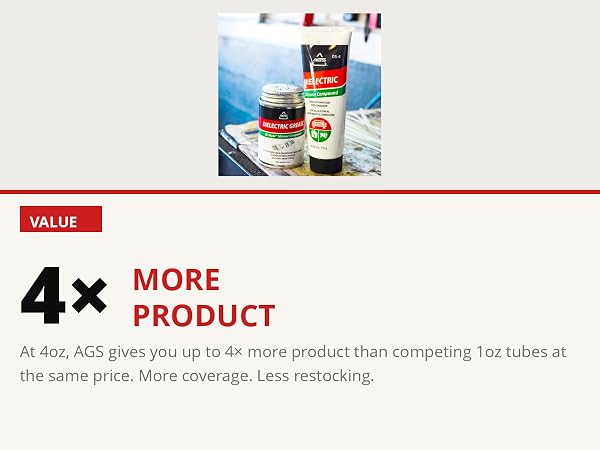 AGS DE-44 can on workbench with bold 4x more product value callout on cream background
