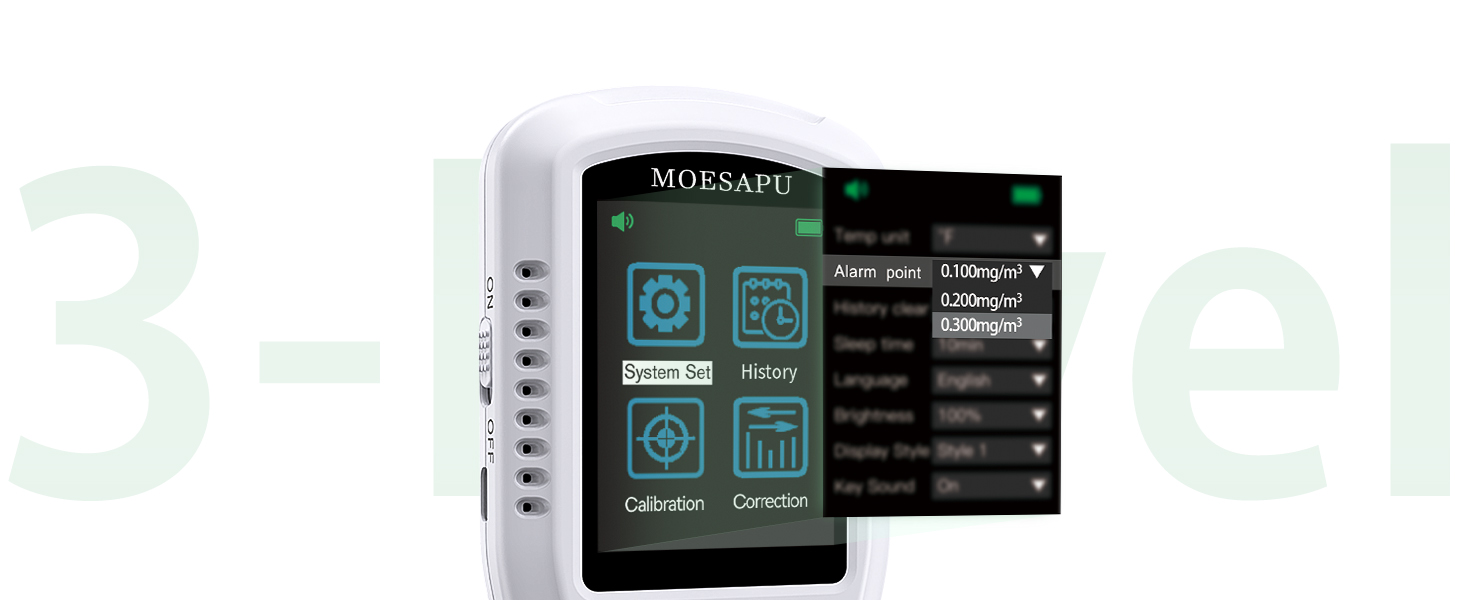 air quality monitor formaldehyde hcho tvoc voc co2 pm2.5 aqi meter detector alarm tester home indoor
