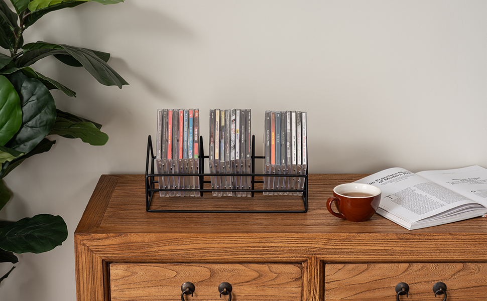 matte black metal wire CD case holder organizer rack