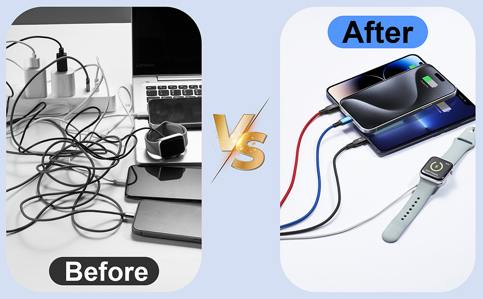 Universal Travel Charger iPhone Watch Charger Lightning Type C USB Cord iWatch Wireless Charger