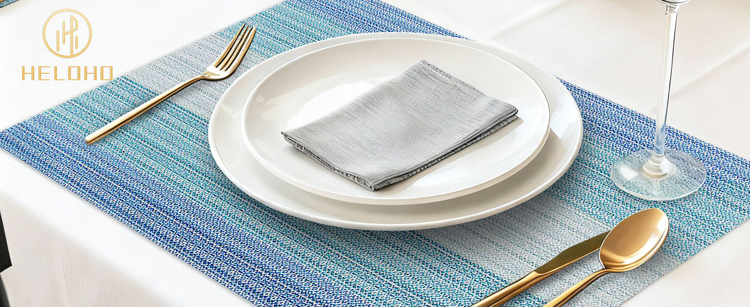 HeloHo Placemats Set of 4,Vinyl Table Place Mats Stain Resistant Foldable Placemats Washable