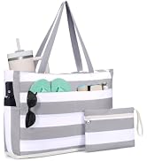 WANDF Beach Bags for Women, Large Waterproof Sandproof Beach Tote Bag with Zipper Family Pool Bag...