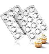 Herogo 2 Pack 12-Cup Stainless Steel Cupcake Pan Tin for Making Egg Muffin Quiches, Metal Muffin ...