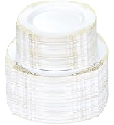 Bestluck 200 PCS White and Gold Plastic Plates for 100 Guests, Gold Disposable Plates Include 100...