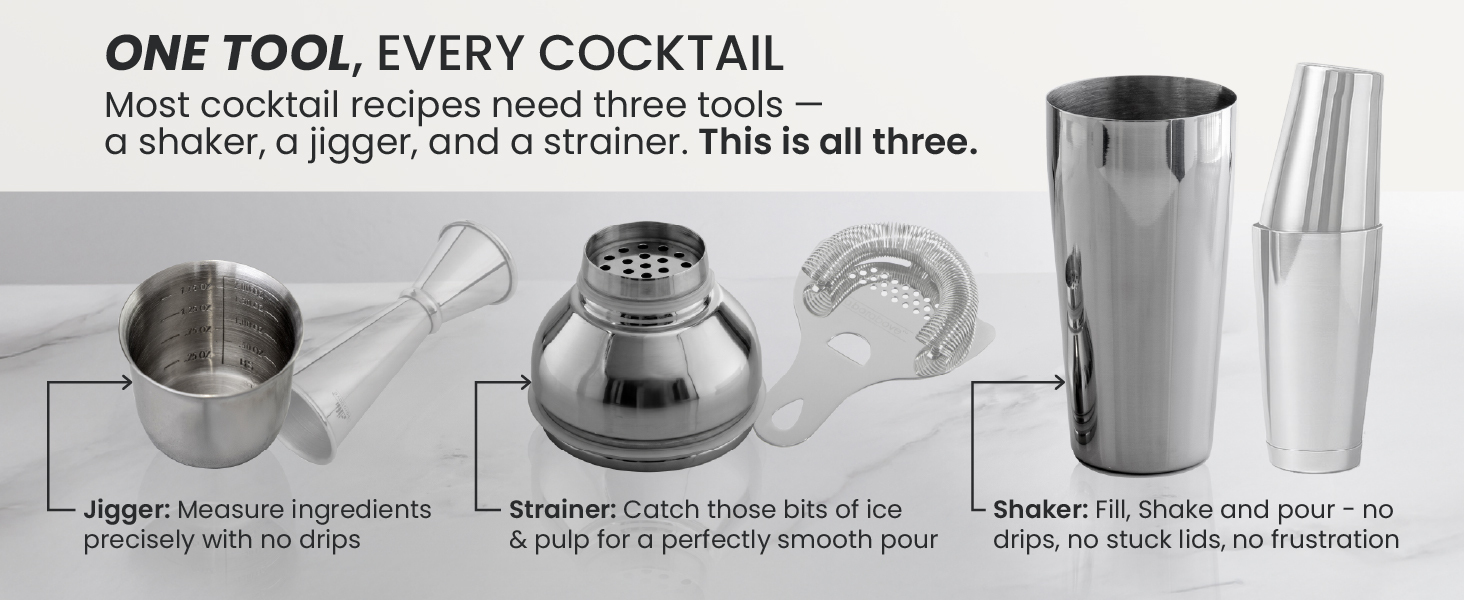 One tool every cocktail most cocktail recipes need three tools a shaker a jigger and a strainer