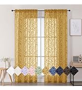 WelvetBLK Gold Sheer Curtains 84 Inches Long 2 Panels Set for Bedroom Living Room, Soft Solid Air...