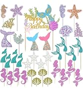 Wootkey 36 pcs Glitter Mermaid Cupcake Toppers Mermaid Cake Topper Under the Sea Beach Mermaids T...