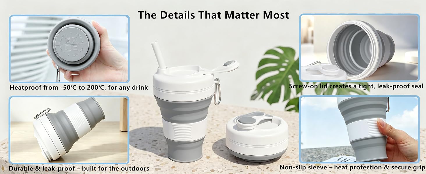 Collapsible Camping Cup with Straw Silicone Folding Coffee Cup