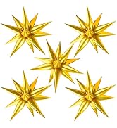 Moukiween 60 PCS Gold Star Balloons, 12 Point Spike Explosion Star Foil Balloons for Birthday, We...