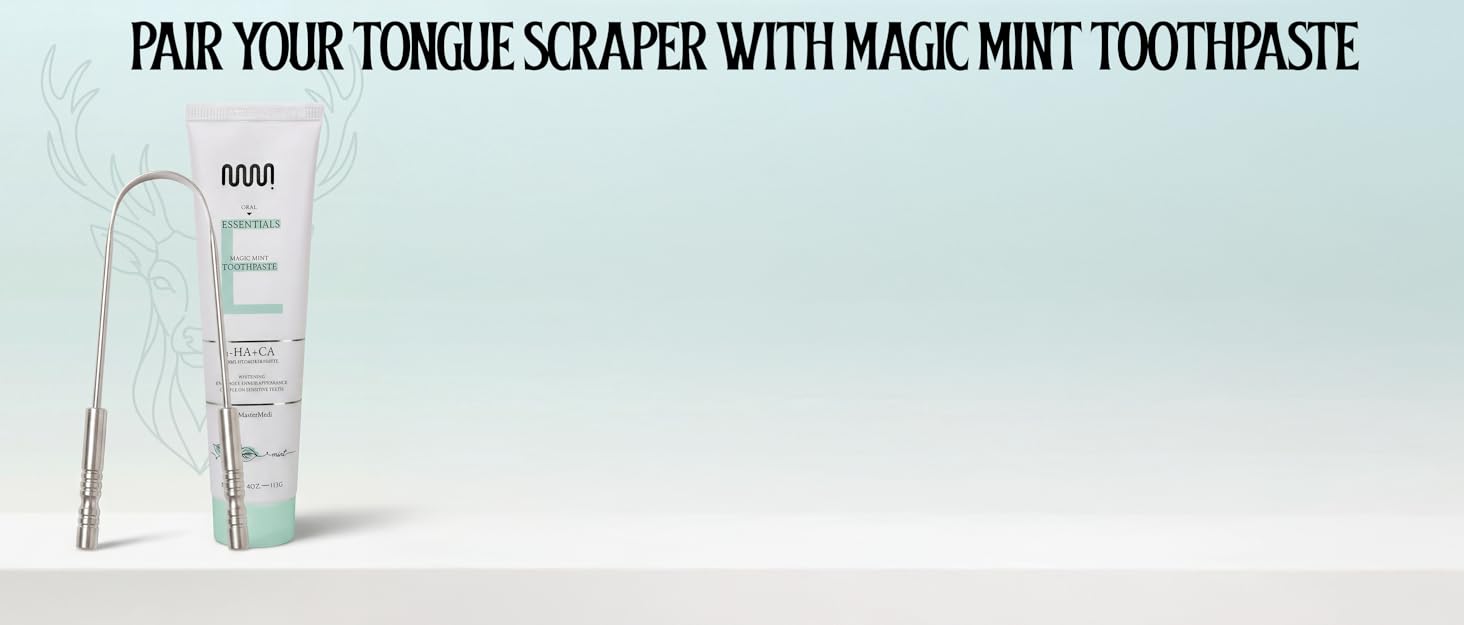 MasterMedi toothpaste on split morning and night sink with text about enamel backup
