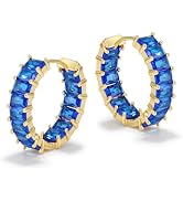 Lourny Crystal Hoop Earrings for Women, 18K Gold Plated Chunky CZ Hypoallergenic Trendy Lightweig...