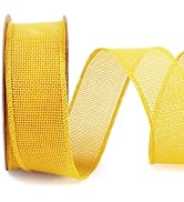 LaRibbons Burlap Ribbon Wired Edge, 1-1/2 Inch x 12 Yards, Yellow Fall Burlap Ribbon for Wreath, ...