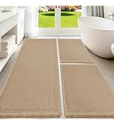 Upgraded Waffle Bath Mat Set 3 Piece Beige-Bordered, Super Absorbent Non-Slip Quick Dry Bathroom ...