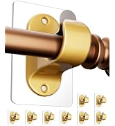 MUAKIOY No Drilling Curtain Rod Brackets, 8-Pack Gold Self Adhesive Curtain Holders, Adjustable S...