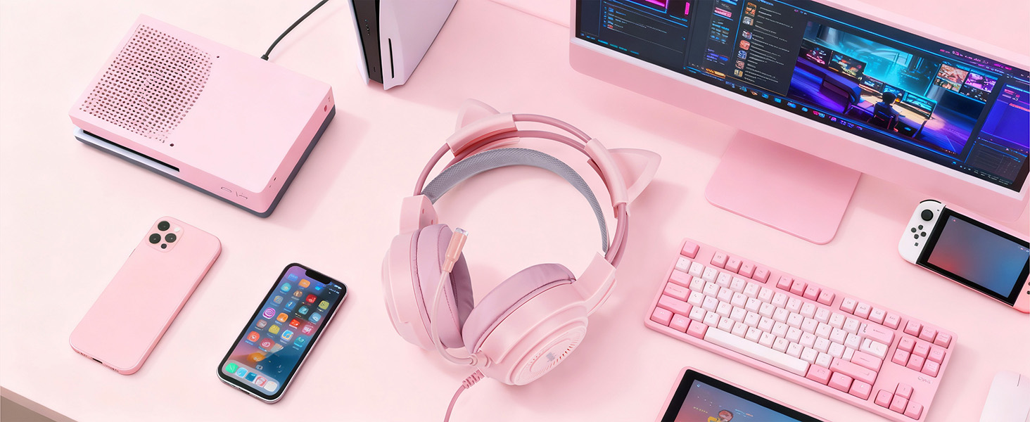 pink headset with mic