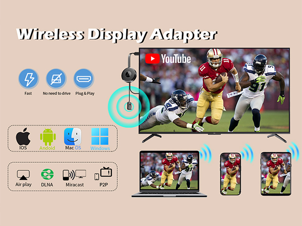 Wireless HDMI display adapter Android phone screen mirroring dongle to smart TV monitor