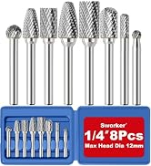Sworker 8Pcs Carbide Burr Set 1/4 Shank w/Blue Flat Box Max Head Dia 12mm Die Grinder Bits Rotary...