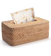 Rattan Tissue Box Cover, Rectangular Wicker Tissue Box Holder, Decorative Woven Facial Tissue Hol...