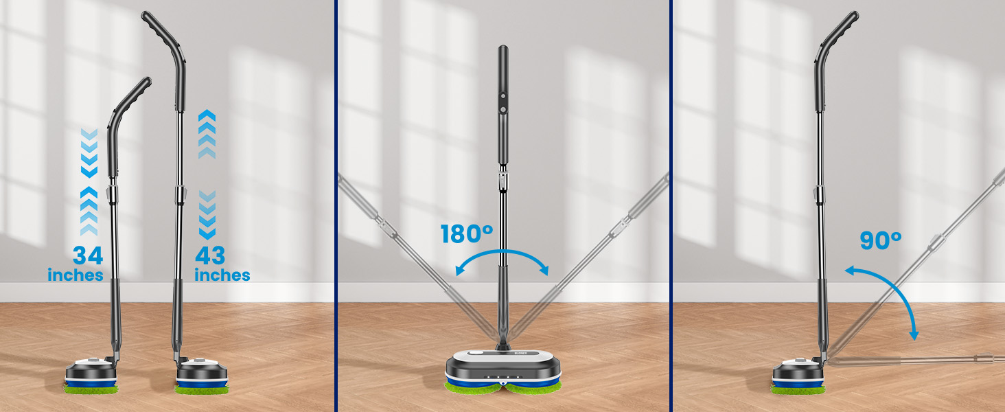 cordless electric mop with adjustable length and angle, reach every corner