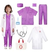 Meland Doctor Costume for Girls - Kids Scrubs with Lab Coat & Carry Bag, Doctor Dress Up for Hall...