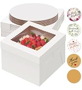 Kootek 10 Sets Cake Boxes with Cake Boards, 10x10x8 Inch White Tall Cardboard Containers for Mult...