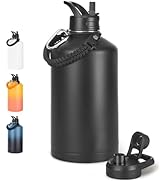 Fijinhom Gallon Water Bottle with Straw&Spout Lid, 304 Stainless Steel Water Jug with Handle and ...