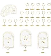 JOYIT 20 Sets Wedding Table Numbers 1-20 with 20 Pcs Holders, White Gold Cards with Place Card Ho...