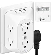 LENCENT 2 to 3 Prong Outlet Adapter, 3 to 2 Prong Grounding Adapter | with Surge Protector, Multi...